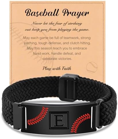 Baseball Initial Bracelets for Boys Men - Adjustable Elastic Stretch Strap Letter Bracelet Personalized Baseball Charm Bracelets for Teen Inspirational Jewelry Gifts Idea for Players Team Lovers Boys