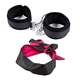 Satin Blindfold Handcuffs Eye Mask Costume Sleeping Masks for Valentine's Day (Black1)