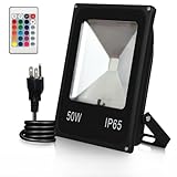 50W RGB Flood Lights, T-SUNRISE Outdoor Color Changing IP65 Waterproof LED Security Light, RGB Spotlight with Remote Control & US Plug for Garden, Yard, Warehouse, Sidewalk, Garage