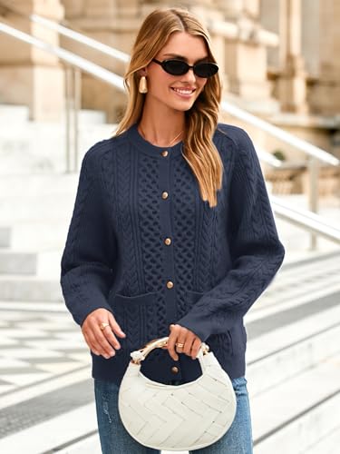 Glamaker Cable Knit Chunky Cardigan Sweater Long Sleeve Crew Neck Button Down Knit Fall Sweaters Trendy Outfits3