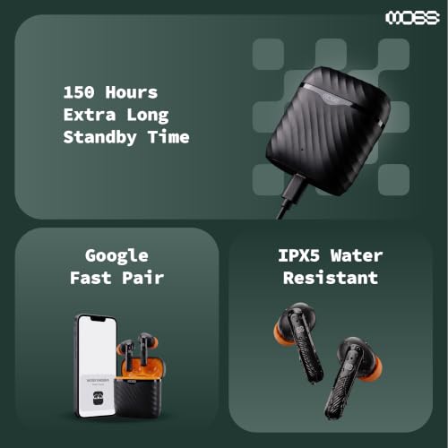Image of MOSS Echo Endura - TWS Earbuds Up to 60 Hours Total Playback, Dual Mic ENC Clear Calls, Bluetooth 5.4, 8mm Drivers, Hall Switch, Low Latency (40-60ms), Dual EQ Modes (Black)