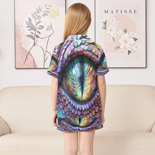 ALAZA Colorful Dinosaur Eyes Satin Pajamas Set Short Sleeve Button Down Sleepwear Summer Pjs 2 Piece4