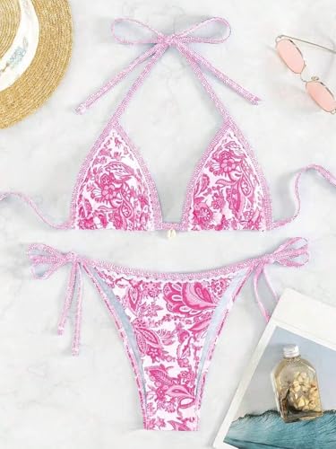 Image of BYFINECANY Women's Floral Printed Bathing Suit Halter Paisley Summer Swimsuit Bikinis Set