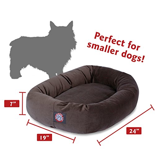 Image of Majestic Pet 24 Inch Suede Calming Dog Bed Washable - Cozy Soft Round Pet Bed with Spine Support for Dogs to Rest their Head - Fluffy Donut Dog Bed 24x19x7 (Inch) - Small - Chocolate