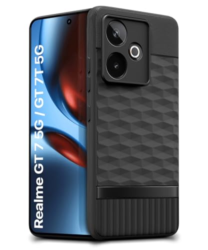 Image of WOW IMAGINE Back Cover for Realme GT 7 5G | Realme GT 7T 5G with Hexa Cube Design | Ultra Slim Soft Rubberised Case | Inner Velvet Fabric | Matte Silicone Mobile Case | Camera Protection - Black
