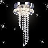 Petit Lustre Moderne En Cristal Mini suspension LED goutte de pluie Luminaire de plafond semi-encastré pour l'entrée du couloir (Lumière variable)
