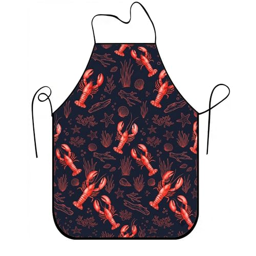 Delantal náutico de langosta para cocinar, delantal de cocina con estampado marino para barbacoas, amantes de los mariscos, reuniones de verano, adultos, Azul marino, 24x31 Inch