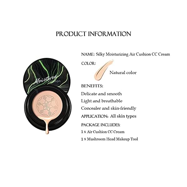 Air Cushion CC Cream Mushroom Head Foundation，Naturally Nude Makeup Concealer Mushroom Head Moisturizing Concealer，Mushroom Head Air Cushion CC Cream BB Cream Beauty Moisturizing (03# Nude Color)…