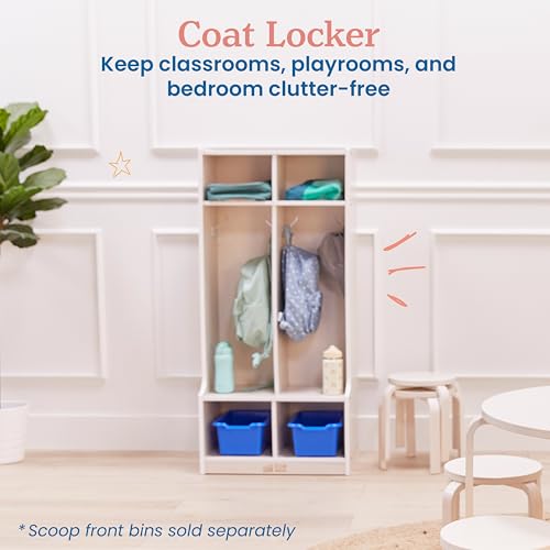 Image of ECR4Kids 2-Section Coat Locker with Bench and Cubby Storage, Classroom Furniture, White Wash