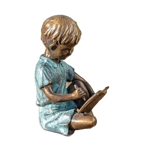 IDYL Bronze-Skulptur Kind Junge mit Buch|15x10x8 cm | Kinderfigur aus...