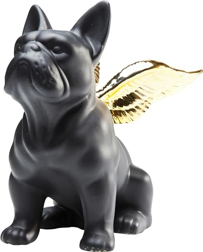 Kare Design Deko Figur Sitting Angel Dog, Schwarz/Gold, 22x12x21 cm, Deko Objekt, Wohnaccessoire, Dekoration, Hunde Motiv, Steingut, Wohnzimmer