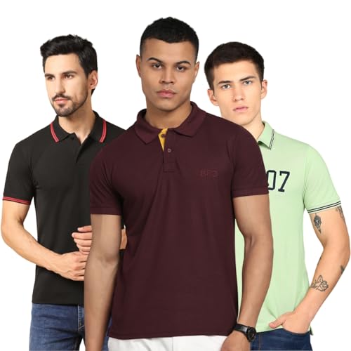 Image of INKKR Men's Solid Polo Neck Half Sleeve Stylish T-Shirt Combo