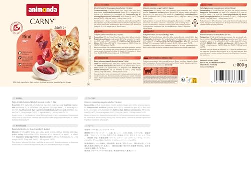 animonda Carny Adult Herzhafte Variation (6 x 800 g), Katzennassfutter für ausgewachsene Katzen, Nassfutter mit 100 % frischen, fleischlichen Zutaten, Katzenfutter ohne Getreide und Zucker