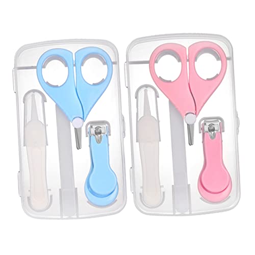 RORPOIR Infant Nail Care Tools 2 Sets Manicure Set Nail Clipper Scissors Tweezers Storage Box