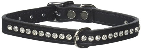 Image of Signature Leather Crystal Dog Collar, Black Solid Grain Leather, Fits 9.5 inch-11.5 inch Neck Size, 14 inch Overall Length