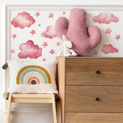 2 Láminas Vinilos Decorativos Nubes y Estrellas Rosas