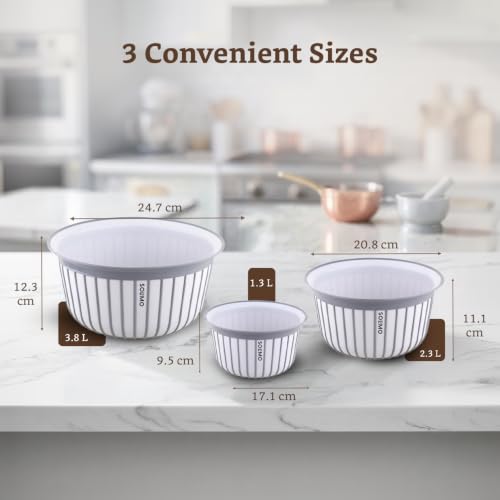 Image of Amazon Brand - Solimo Plastic Linea Containers without Lid Food Grade Set of 3(1.3L,2.3L and 3.8L) |BPA-Free Multipurpose Kitchen Bowls for Mixing and Serving, Grey