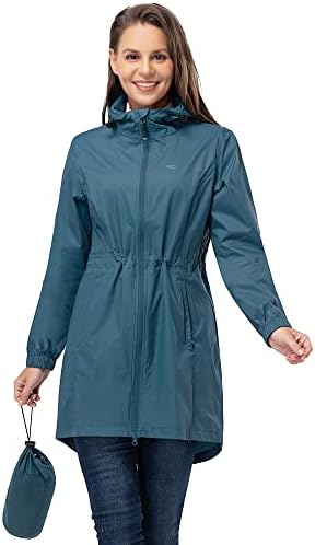 33,000ft Damen Dünne Wasserdichte Faltbar Regenmantel Regenjacke mit Kapuze, Leicht Atmungsaktive Travel Regenponcho, Lange Windbreaker Jacke für Frauen