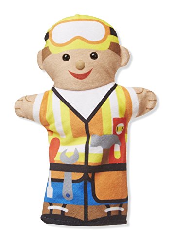 Image of Melissa & Doug Jolly Helpers Hand Puppets (Set of 4) - Construction Worker, Doctor, Police Officer, and Firefighter - Role Play Hand Puppets, Soft Hand Puppets For Toddlers Ages 2+