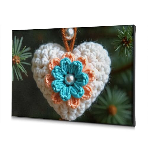 Toile murale cœur crocheté 20x30cm, cadeau de baptême idéal