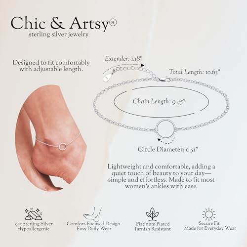 Image of CHIC & ARTSY 925 Sterling Silver Ankle Bracelets for Women, Adjustable Double Layer Chain Anklets, Minimalist Lightweight Foot Jewelry for Beach & Everyday Wear