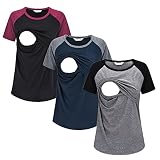 LAVIQK Women's Maternity Nursing Top Breastfeeding Tank Tee Shirt Raglan Double Layer Soft Short Sle