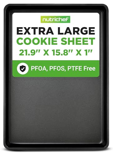 NutriChef Nonstick XL Cookie Sheet Baking Pan - Extra Large 22 Inch x 16 Inch with Raised Edges, Thick Carbon Steel Oven Baking Sheet for Jelly Rolls, Cookies, Cakes, & Pastries - Black  