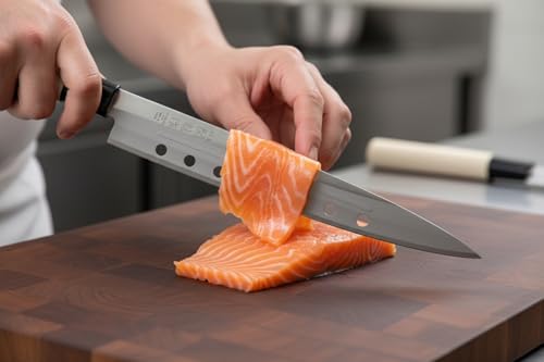 Cocktail7 Couteau Japonais Yanagiba Sashimi Sushi Couteaux de Cuisine pour Filet de Poissons Japon Acier Inoxydable Lame 21 cm Fabriqué au Japon (Avec Alvéoles) – vue 4