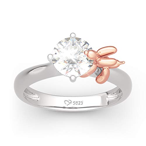 Jeulia Round Cut Silver Ring: Sterling Balloon Shape Dog Fashion Anniversary Promise Engagement Wedding Ring Set for Her with Gift Jewelry Box