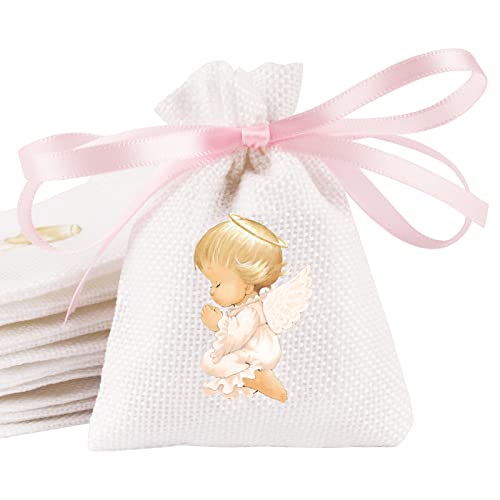 24pcs Sachet Cadeau Dragée Jute Pochette Communion Baptême 8x10cm Toile Chanvre Confirmation Sac Poche Bijoux Bonbon Chocolat Perle Faveur Décoration Fête Communion