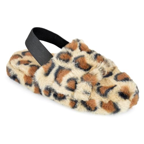 Chaussons curseurs en fausse fourrure pour enfants avec sangle dorsale et semelle anti-dérapante