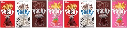 Image of Pocky Sticks Variety Pack Coverd With Crunchy Biscuit, Chocolate, Strawberry, Double Chocolate, Cookies & Cream, Each 70Gm Pack Of 8