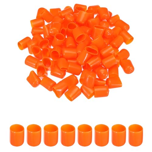 Image of MECCANIXITY 100pcs 15mm Rubber End Caps Cover PVC Vinyl Screw Thread Protector Round Wire Shelf Caps for Screw Bolt Pipe Fence Post, Orange