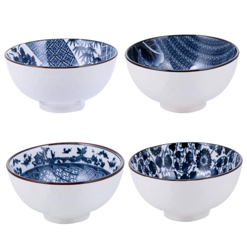 FUNNETOYU 4 piezas Cuencos de Porcelana Azul y Blanca Resistente y Seguro para Alimentos para Comer Postres y Frutas Acción de Gracias Regalo y Duradero
