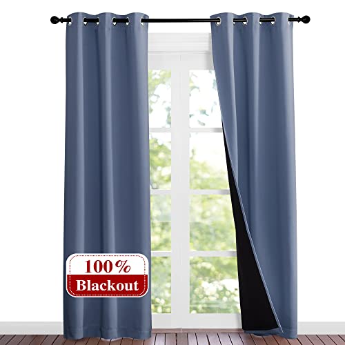 Image of NICETOWN Full Shade Curtain Panels 84 inches Long, Pair of Energy Smart & Noise Blocking Out Blackout Drapes for Guest Room Window, Thermal Insulated Lined Window Dressing (Stone Blue, 37x84)