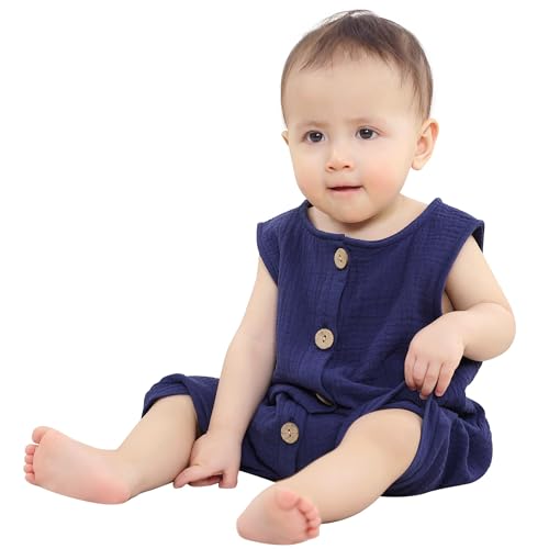 HAHASHOW Baby Body Strampler Unisex 100{e775b47eec609fea45d6cd96bb088a6c944977c0f6e25f556ddde4d946109e7d} Baumwolle Kurzarm Jumpsuit für Jungen und Mädchen, 3-6 Monate, Blau