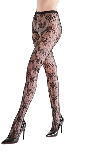 Image of TBFT Guling one pair sexy black or hot pink stockings pantyhose fishnet tights lace leggings for women Christmas rose pattern