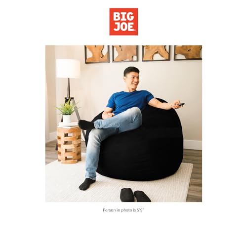 Big Joe Fuf Large Foam Filled Bean Bag Chair with Removable Cover, Black Plush, Soft Polyester, 4 feet Big