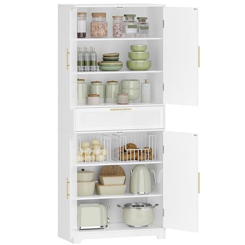 Miniatura 8 de Hzuaneri Aparador De Cocina Con 2 Puertas 1 Cajón, Armario Almacenaje, Estantes Regulables, 40 X 75 X 181 Cm, Armario De Madera De Suelo Para Salón, Cocina, Comedor, Blanco Pt18103xeu