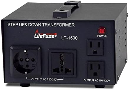 LiteFuze LT Series 1500 Watt Voltage Converter Transformer Step Up/Down - 110v to 220v / 220v to 110v Power Converter - Fully Grounded Cord - Universal Socket, CE Certified [5-Years Warranty]