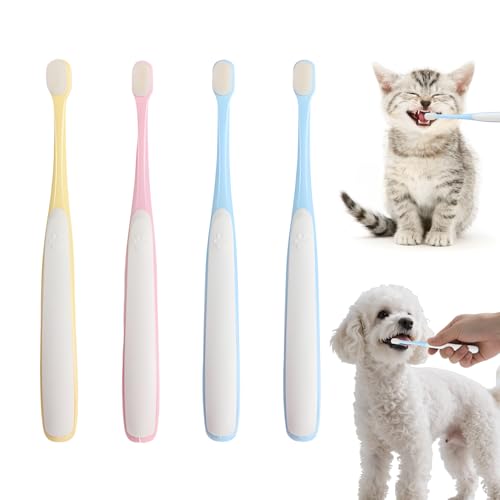 Image of Pet Toothbrush Set for Small Dogs and Cats, 4 Pack Micro Head with Soft Bristles