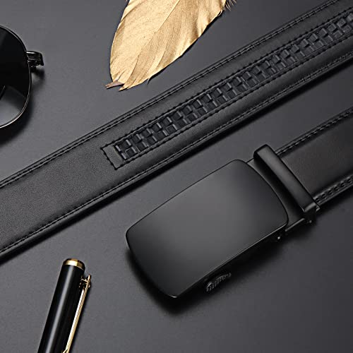 Men's Black Ratchet Dress Belt Comfort Leather Slide Adjustable Buckle, Trim to Fit3