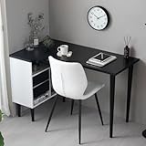 モダンデコ パソコンデスク L字 120cm幅 L字デスク pcデスク desk 机 ラック付き 収納 シンプル 書斎 学習机 勉強机 在宅勤務 木製 おしゃれ (ホワイト×ブラック, 幅120cm)