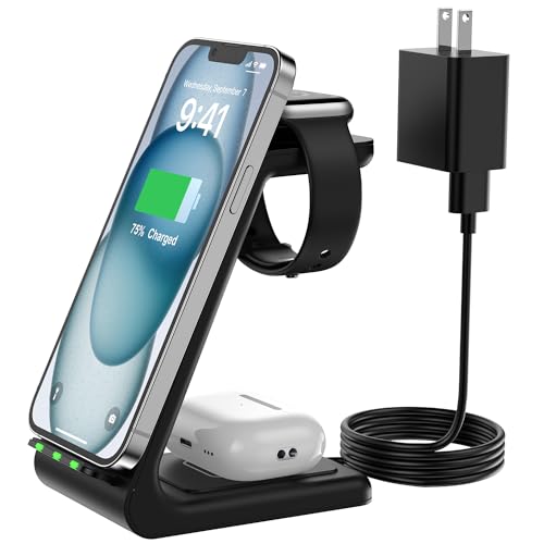 Wireless Charger for Apple Multiple Devices, 3 in 1 Fast Charging Station/Stand Compatible for iPhone16/ 15/14/13/12/Pro Max/SE/11/XS/XR/8 Fit for Apple Watch/iWatch 9/8/7/6/5/4/3/2/SE AirPods Pro/3/2
