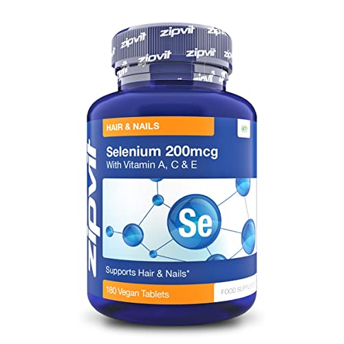 Selenium 200mcg with Vitamins ACE, 180 Vegan Tablets, High Strength Selenium Supplement, Supports Hair and Nails, Immune System and Thyroid Function, 6 Month Supply, UK Supplier