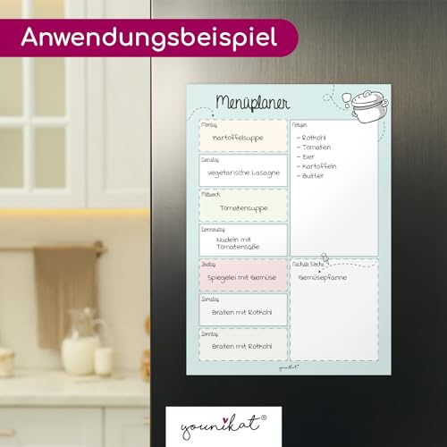 Menüplaner magnetisch DIN A4 I Whiteboard Essensplaner Woche abwischbar I Speiseplan Wochenplaner abwischbar türkis I Mit magnetischer Rückseite I dv524
