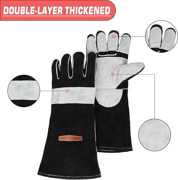 YESWELDER 40cm 500℃ 932℉ Welding Gloves Extreme Heat & Fire Resistant Leather Fire Gloves with Kevlar Stitching for Arc Tig Mig Wood Stove Oven BBQ Grill Palm Reinforcements - Image 3