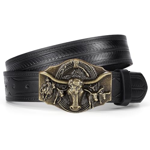 Western Cowboy Leather Belt for Men Women Cowgirl Western Country Belt Mens Buckle Belt for Jeans