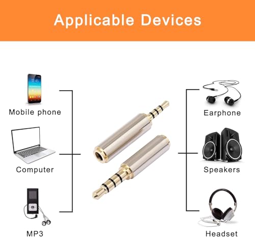 Image of Metal 3.5mm Male to 2.5mm Female Audio Adapter Gold Plated Adapter Jack Stereo Audio Convertor Connector for Smartphones, Headphone, Mic Tablets (Golden) - 1 Piece