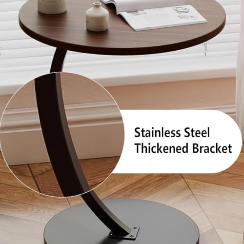 Image of Owme Adjustable Table Stands Couch Side Table, Swivel TV Tray Table, 360 Top Moving C-Shaped End Table, Small Center Table for Home Office Balcony | Storage Organizer - Nut Brown, Oval